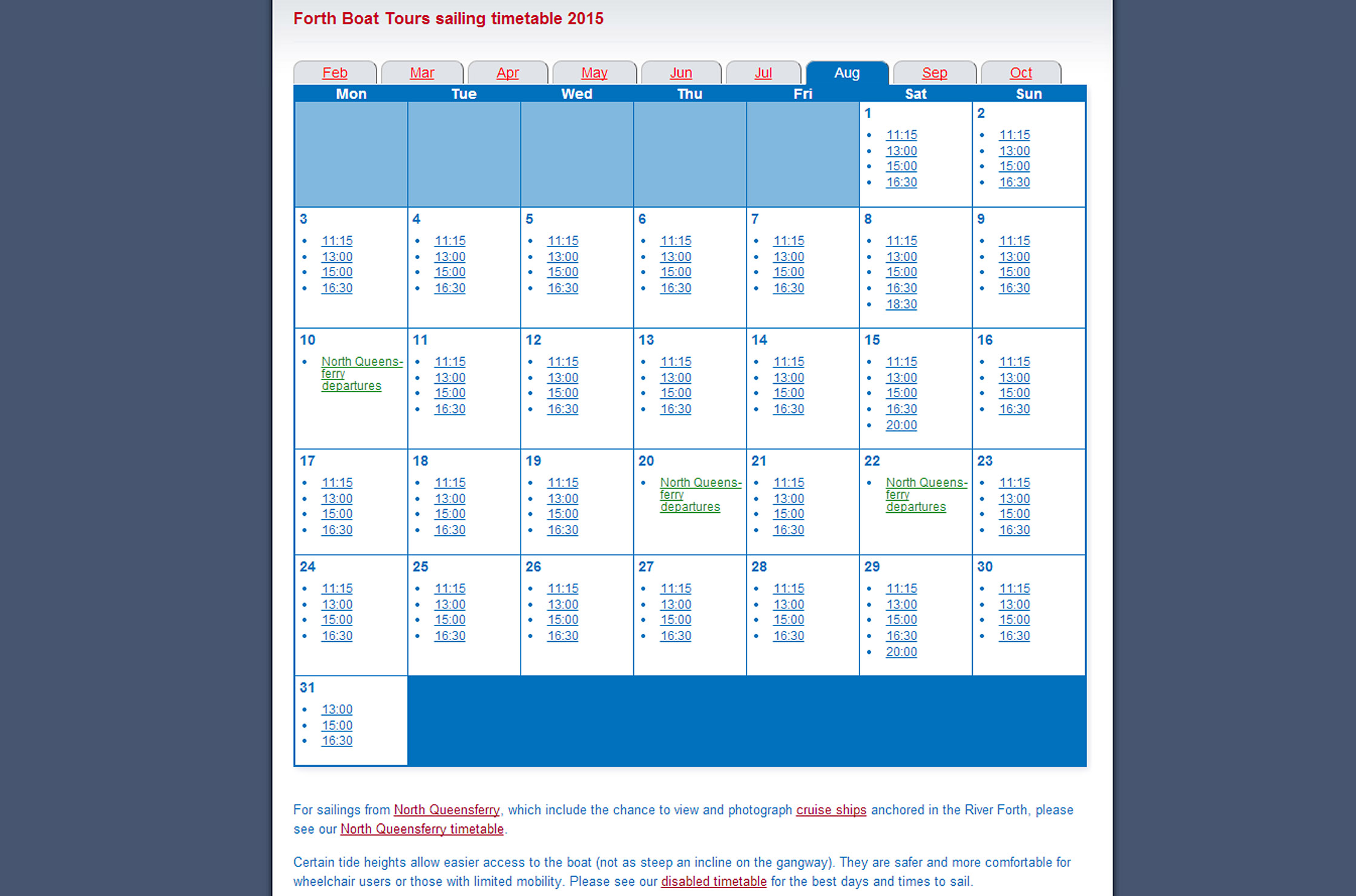 The full timetable