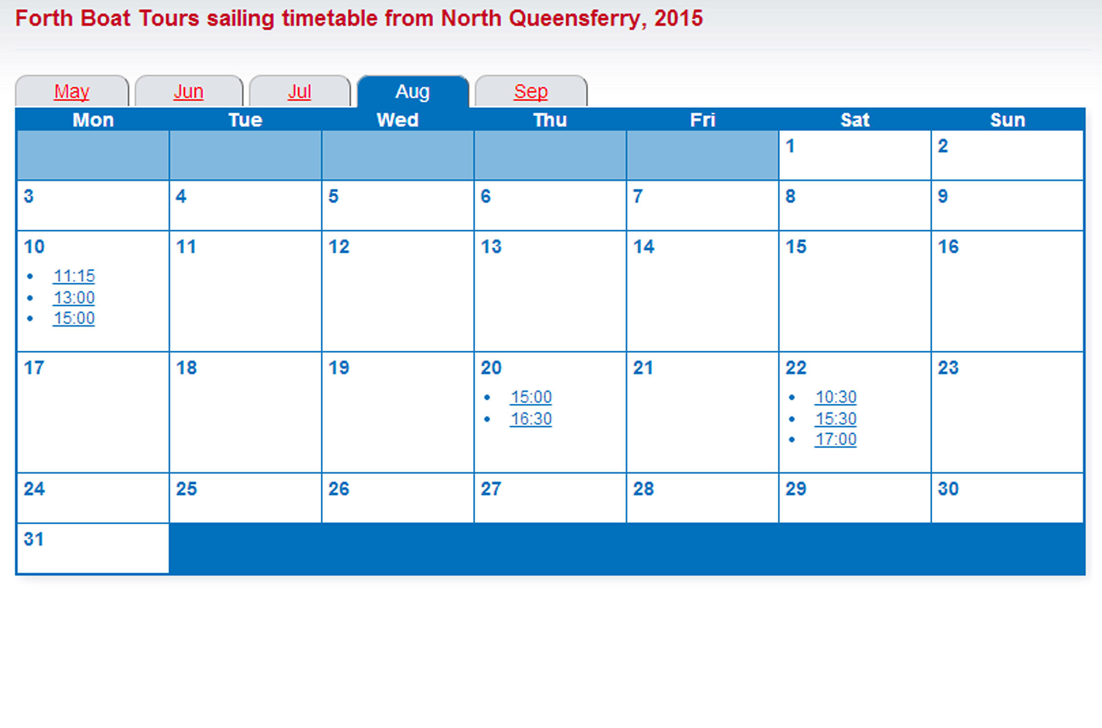 The North Queensferry timetable